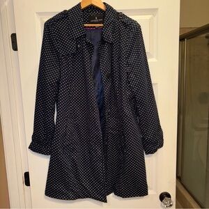 London Fog Navy Trench Coat Polka Dot XL Mid-Length Jacket Button Front No Belt